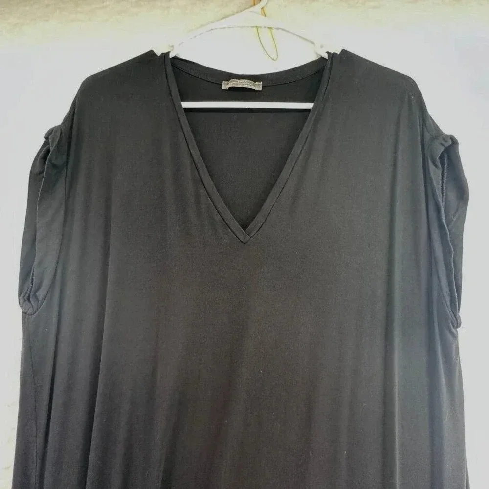 Zara Dress‎ Womens Large Black V Neck Maxi Short Sleeve Casual Stretch